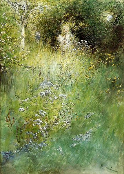A Fairy, Kersti And A View Of A Meadow by Carl Larsson