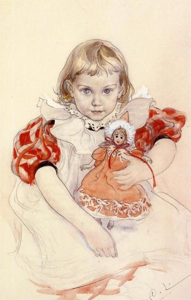 A Young Girl With A Doll by Carl Larsson