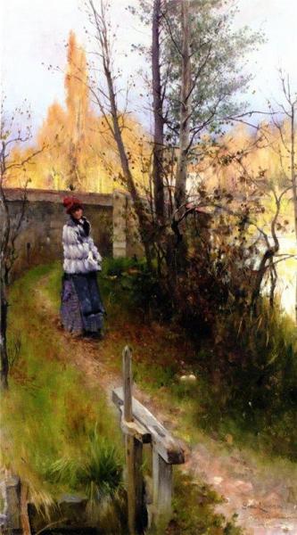 Karin In Grez, Autumn by Carl Larsson