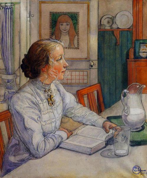 Carl Larsson My Eldest Daughter, Suzanne With Milk And Book