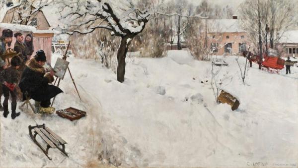 Open-air Painter,winter-motif From Asogatan 145, Stockholm by Carl Larsson