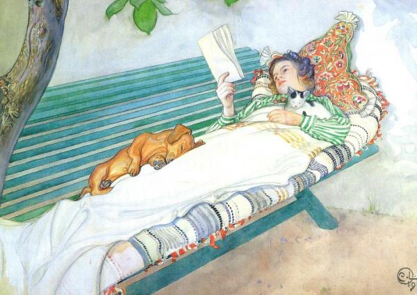 Woman Lying On A Bench by Carl Larsson