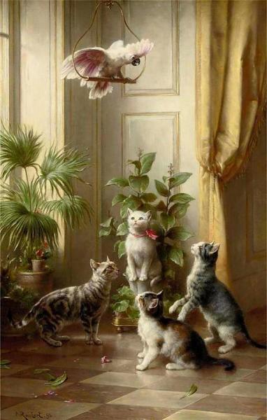 Carl Reichert Cats And The Cockatoo