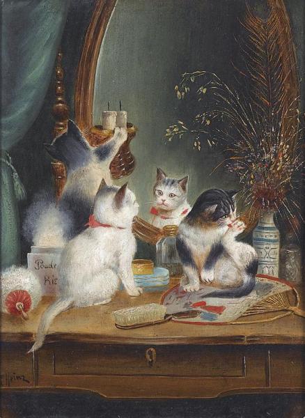 Cats In The Boudoir by Carl Reichert Oil Painting Reproductions