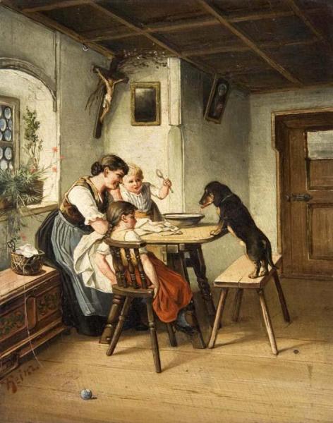 Feeding Dog by Carl Reichert Oil Painting Reproductions