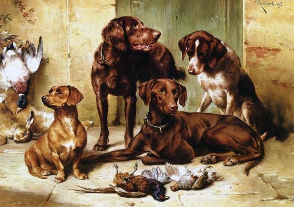 Hunting Dogs With Prey by Carl Reichert Oil Painting Reproductions
