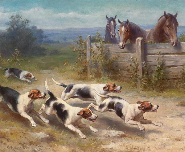 Jack Russell Chasing Pack by Carl Reichert Oil Painting Reproductions