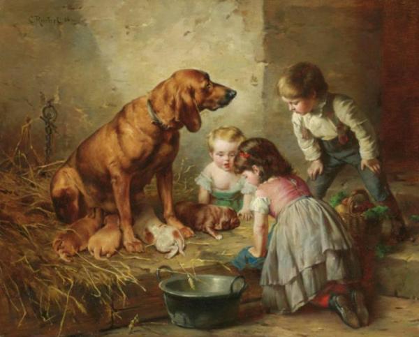 Seeing After The Pups by Carl Reichert Oil Painting Reproductions