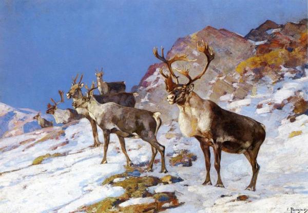 Caribou In The Mountains by Carl Rungius