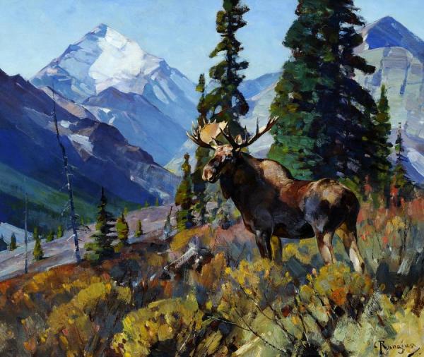 Moose On The Head Of Ram River by Carl Rungius Oil Painting Reproductions