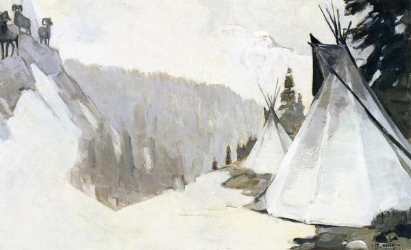 Stone Rams And Tent by Carl Rungius
