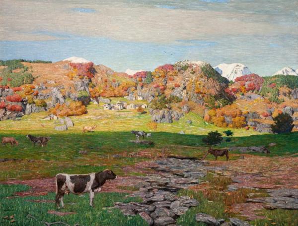 Mountain Landscape With Cows by Carlo Fornara