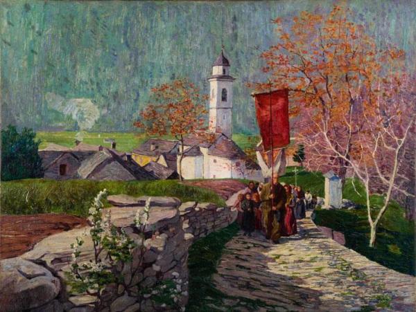Procession To Prestinone In Vigezzo by Carlo Fornara