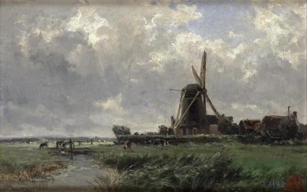 Dutch Mill by Carlos De Haes Oil Painting Reproductions