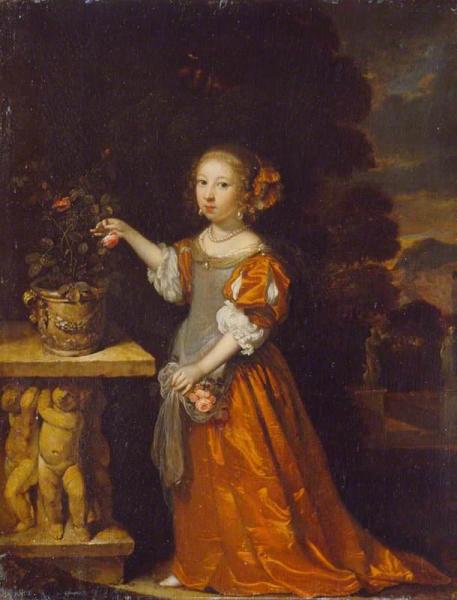 A Child Plucking A Rose by Caspar Netscher