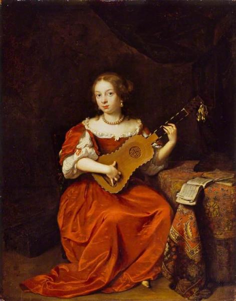 A Young Lady Playing The Guitar by Caspar Netscher Oil Painting Reproductions