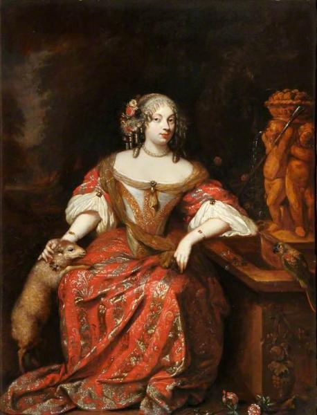 Caspar Netscher Portrait Of An Unknown Lady With A Lamb And A Terracotta Group