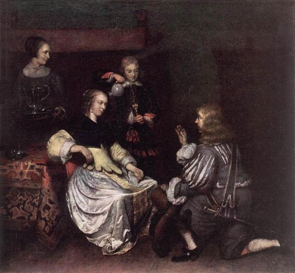 Presentation Of The Medallion by Caspar Netscher