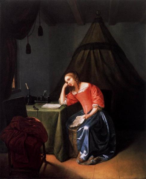 Young Girl Holding A Letter by Caspar Netscher