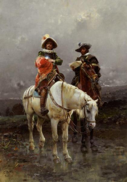 A Cavalier On A White Horse by Cesare Augusto Detti Oil Painting Reproductions