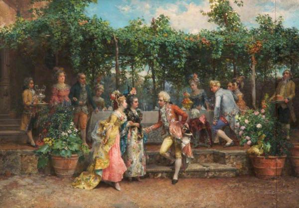 A Garden Party by Cesare Augusto Detti Oil Painting Reproductions
