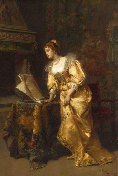 An Elegant Lady Reading Music by Cesare Augusto Detti Oil Painting Reproductions