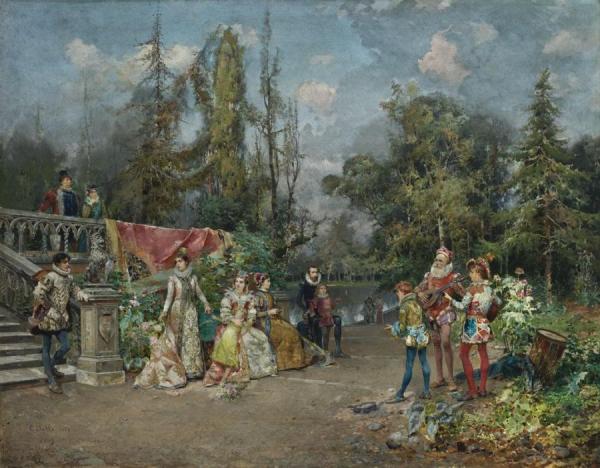 Venetian Court, Ministrel Scene by Cesare Augusto Detti