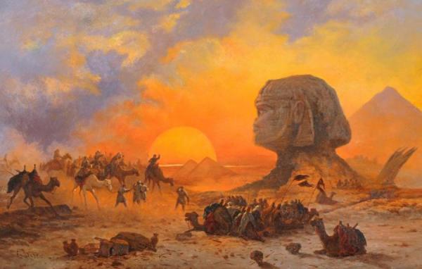 A Bedouin Caravan At The Feet Of The Sphinx by Cesare Biseo Oil Painting Reproductions