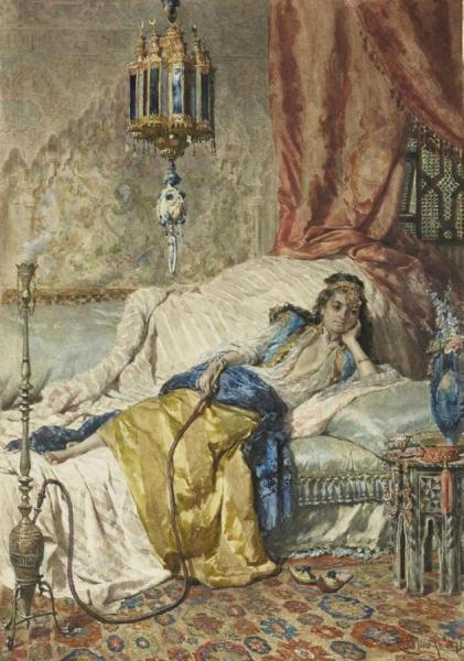 La Fumeuse De Narguilé by Cesare Biseo Oil Painting Reproductions