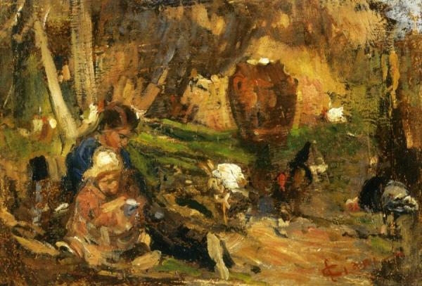 Child In A Farmyard by Cesare Ciani
