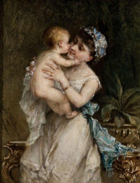 A Mother's Joy by Cesare Dell'acqua Oil Painting Reproductions