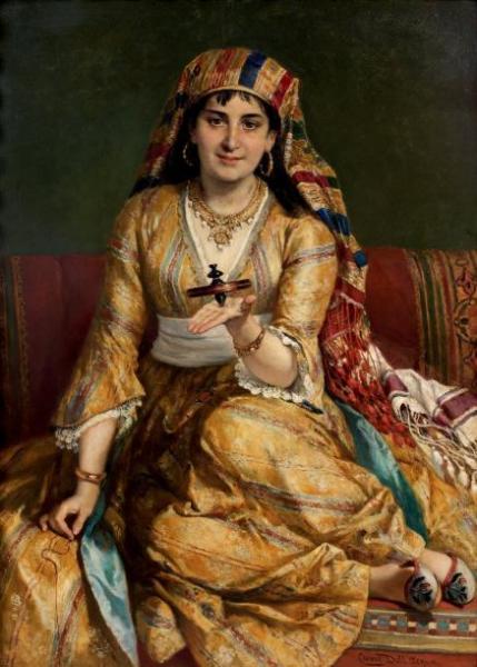 Oriental Woman With A Spinning Top by Cesare Dell'acqua