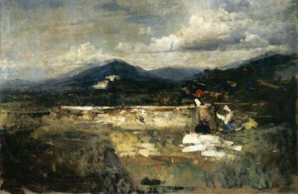 Landscape With Figures by Cesare Tallone