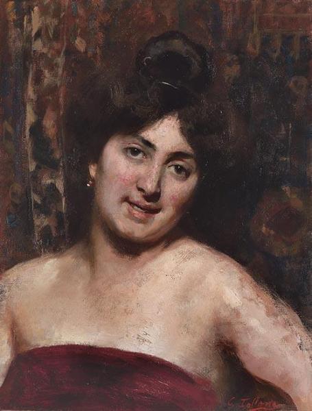 Cesare Tallone Portrait Of A Young Lady