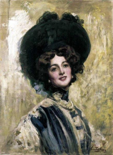 Portrait Of Lina Cavalieri by Cesare Tallone Oil Painting Reproductions