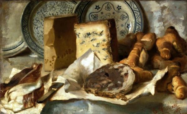 Cesare Tallone Still Life With Cheese And Salami