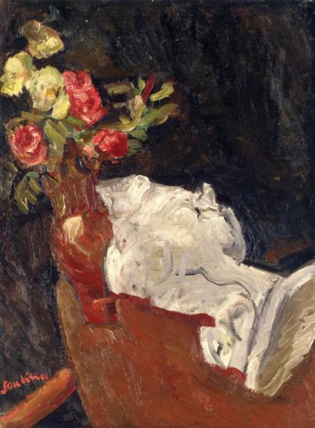 Bouquet Of Flowers With A Plaster Statue by Chaim Soutine