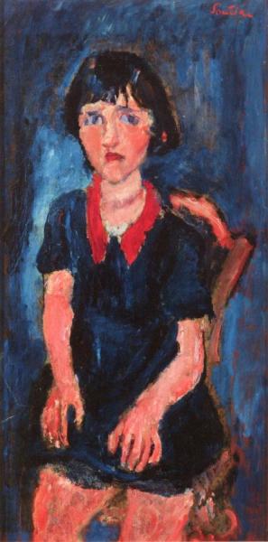 Little Girl In A Blue Dress With A Red Collar by Chaim Soutine