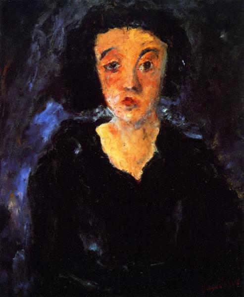 Portrait Of A Woman Against Blue Background by Chaim Soutine