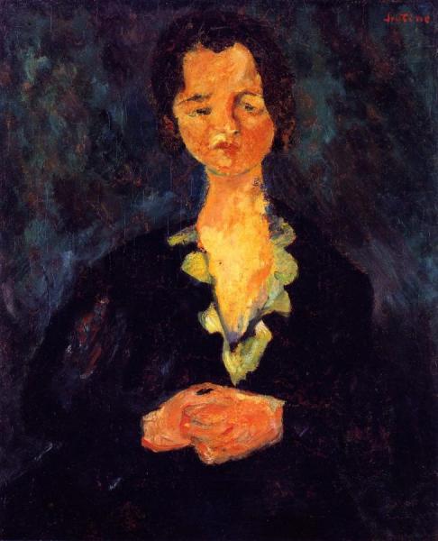 Portrait Of A Woman Against Blue Background by Chaim Soutine