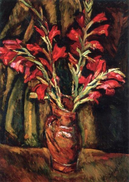 Red Gladiolas In A Vase by Chaim Soutine