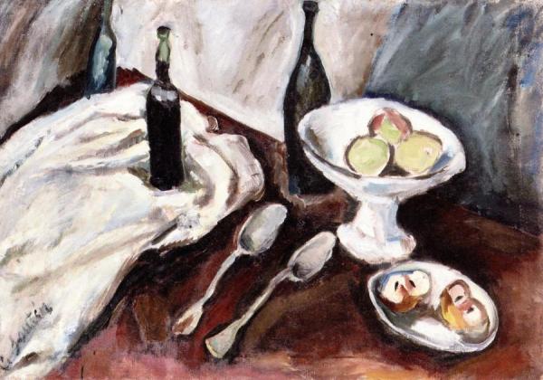 Still Life With A Fruit Bowl And Three Bottles by Chaim Soutine