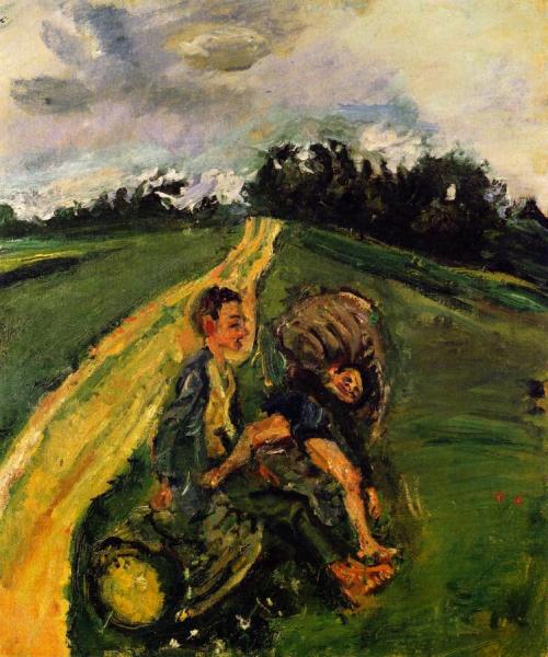 Two Children On A Tree Trunk by Chaim Soutine