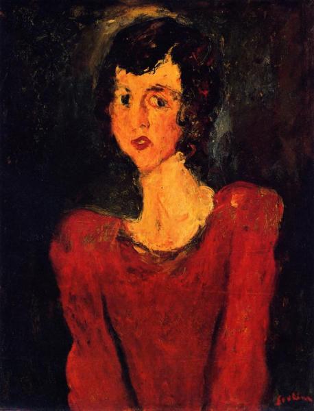 Woman In Red Against Blue Background by Chaim Soutine