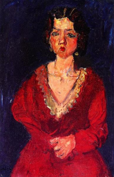 Woman In Red Against Blue Background by Chaim Soutine