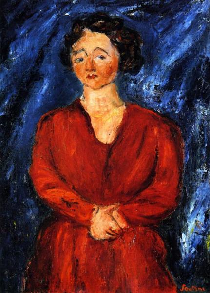 Woman In Red On Blue Background by Chaim Soutine