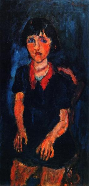 Young Girl In Blue Dress With Red Collar by Chaim Soutine