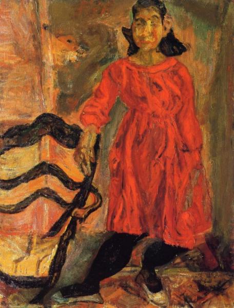 Young Girl In Red Beside A Chair by Chaim Soutine