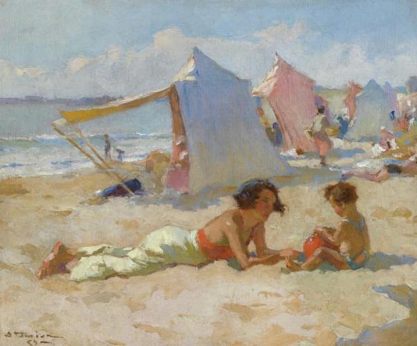 Playing On The Beach by Charles Atamian Oil Painting Reproductions