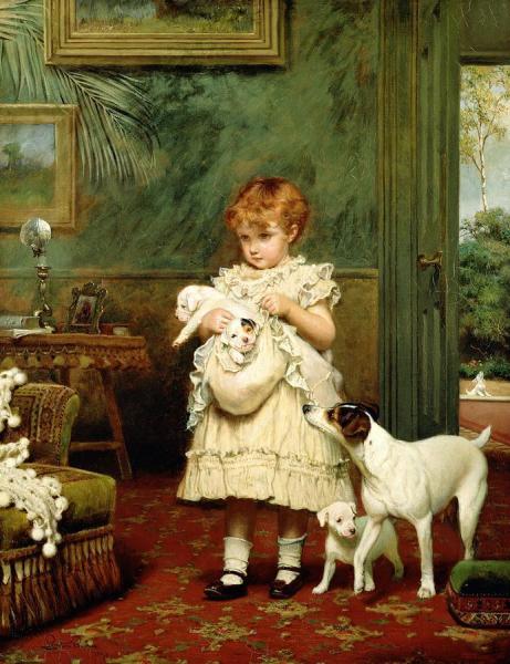 Girl With Dogs by Charles Burton Barber